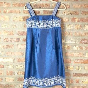 Oleg Cassini Blue and Embroidered Empire Sz 2